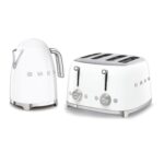 50’s Style Retro Range Breakfast Set, 1.7L 3000W Kettle and Multi-Functional Control 4-Slice 2000W Toaster, White, KLF03WHUK/ TSF03WHUK