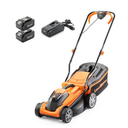 24V 34cm Cordless Lawnmower Plus Spare Battery, MX 24V 4.0Ah Lithium Ion Battery and Fast Charger – With Rear Roller (34cm Mower)