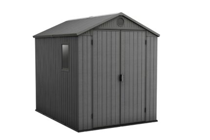 Keter Darwin Outdoor Apex Double Door Garden Storage Shed 6 x 8ft Grey Evotech+ Wood Look and Feel | Fade Free | All Weather Resistant | Safe and Secure | Zero Maintenance | 15…