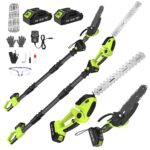 Pole Hedge Trimmer & Chainsaw Set, 2 * 4.0Ah Battery Rechargeable 7.05Ft Extension Pole 550W Pure Copper Motor 0-135° Adjust Angle Long Reach Trimmer Pruning Branch for…