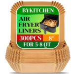BYKITCHEN 300PCS Disposable Air Fryer Paper Liners for Ninja AF141 5 QT Pro AF181 6.5QT, Cosori Chefman 6 QT &Other 5 to 8Qt Airfryer, 8in Square…