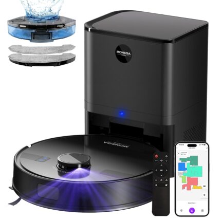 MONSGA Robot Vacuum with Mop, 7000Pa Powerful Suction, Lidar Navigation Robotic Vacuum with 3.5L Self-Empty Station, 180mins Runtime, APP/Remote/Voice Control, for Hard Floors…