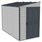 SideMate PLUS 4 x 8 (2.95 m2) Plastic Garden Shed with Metal Foundation Kit, Reversible Door, Strong Metal Roof Structure, Maintenance-Free Vinyl Shed – Dark Grey