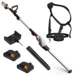Pole Hedge Trimmer Cordless – Long Reach Telescopic Extendable Cutter for Hedges, Bushes, Branches, Shrubs – 2x 20V Batteries, Charger, Harness, 135° Adjustable Head,…