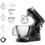 Chef Baker Silver KVC85.004BK, Stand Mixer with Integrated Scale, 3 Stainless Steel Mixing Hooks and Rubber Whisk, 5L and 3.5L Bowls, 1200W, Black