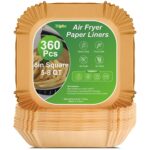360 Pcs 8” Square Unbleached Heavy Duty Air Fryer Paper Liners Disposable, Non-Stick & Non-Leak Parchment Paper Liners for Airfryer Basket, Deep…