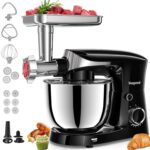 Vospeed Stand Mixer, 5.5L Food Mixers for Baking, 1500W Tilt-Head Electric Kitchen Mixer, Cake Mixers with Dough Hook, Whisk & Beater,Meat Grinder Attachment…(Black)
