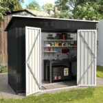 UDPATIO Metal Shed 8×4 FT, Outdoor Garden Storage, Waterproof Metal Shed for Firewood, Garbage Can, Tool, Lawnmower, Bike Shed, Galvanized Steel with Lockable Door for Backyard,…