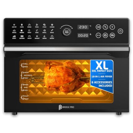 Pro 30 Litre Air Fryer Oven 1800W with Rotisserie Accessory Set – Extra Large Air Fryer for Family, 20 in 1 Dual Cook, Smart Dial, 360° Hot Air Circulation, Time & Temp…