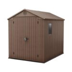 6x8ft Outdoor Resin Garden Shed – Brown Evotech+ Wood-Look | Waterproof Resin Storage for Tools & Bikes | Double Doors | Lockable | 15 Yr Warranty | Zero Maintenance