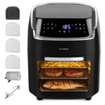 12L Digital Air Fryer Oven with Rotisserie 1800W Large Air Fryer with Touch Panel & 8 Cooking Presets, Shelves, Basket, Racks & Drip Tray Black & Silver Finish