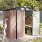 Aoxun Garden Sheds 6x4ft, Metal Shed Bike Tool Shed, Sheds and Outdoor Storage with Lockable Doors & Slooping for Backyard, Patio, Poolside,Brown