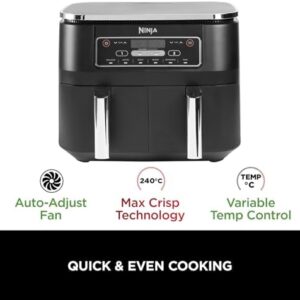 Ninja Foodi Dual Zone Air Fryer AF300UK 6-in-1 7.6L Digital Air Fryer with 2 Drawers – Black
