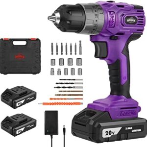 Purple Brushless Cordless Drill Set 20V Brushless Drill Driver Set with 48Nm Torque & Tool Box