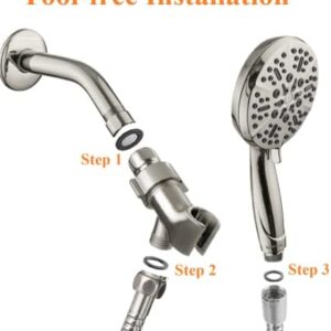 High Pressure Shower Head with Handheld Handheld Shower Head with 5 Spray Modes & Stainless Steel Hose – Brushed Nickel - Image 5
