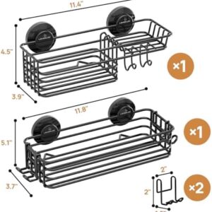 LEVERLOC Shower Caddy Suction Cup Suction Cup Shower Caddy 2-Pack with Hooks & Soap Holder – Black - Image 4