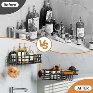 LEVERLOC Shower Caddy Suction Cup Suction Cup Shower Caddy 2-Pack with Hooks & Soap Holder – Black - Image 9