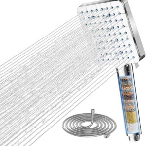 Cobbe Hard Water Filter Shower Head High Pressure Filtered Shower Head with Hose & 6 Spray Modes – Chrome